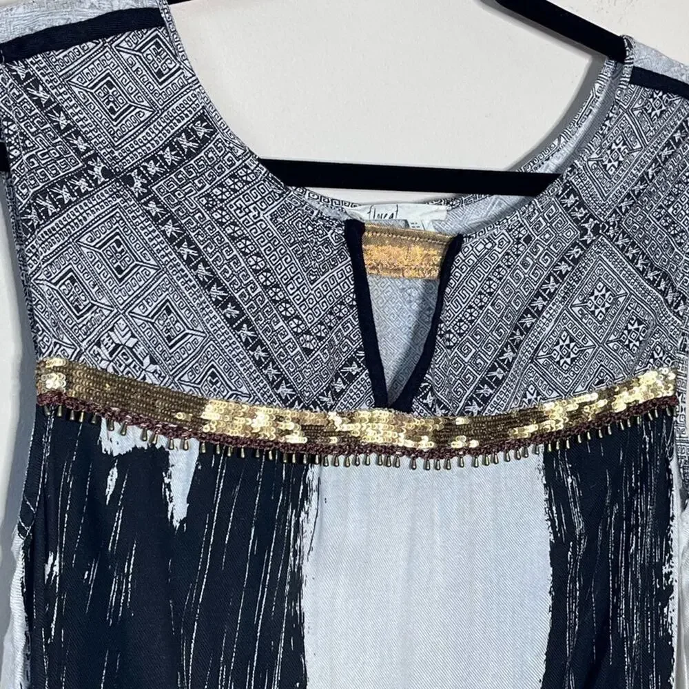 ANTHROPOLOGIE Floreat ink brushstroke tank w/sequin & bead detail size 0 - Picture 3 of 6